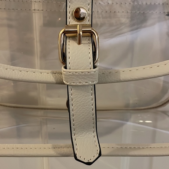 Clear Stadium Bag with White Leather Trim & Gold Hardware - Picture 3 of 6